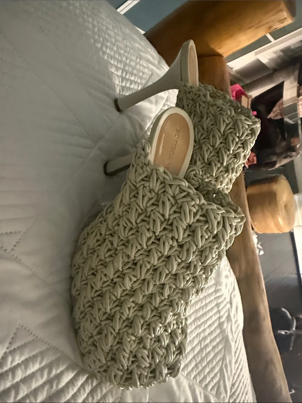 Bottega Veneta Braided Knit Stiletto Mules in Sage Green